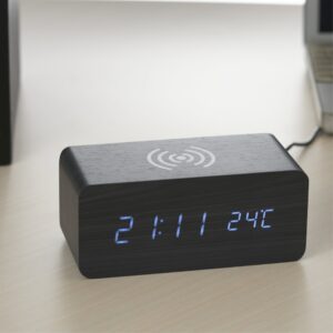 RELÓGIO DE MADEIRA COM CARREGAMENTO POR INDUÇÃO